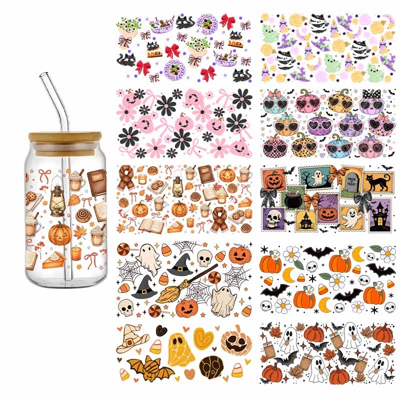 3D Printing Labubu - สติกเกอร์ติดแก้วลายฟักทองฮาโลวีน 3 มิติ สวยงาม สไตล์สยองขวัญ แบบ