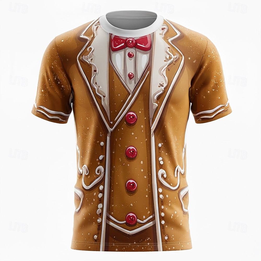 3D Printing Xmas - เสื้อยืดคอสตูม 3D สำหรับผู้ชาย ลายคุกกี้สุดฮา ชุดคริสต์มาสสำหรับวันเสื้อสเวตเตอร์น่าเกลียดหรืองานสังสรรค์คริสต์มาส 2025