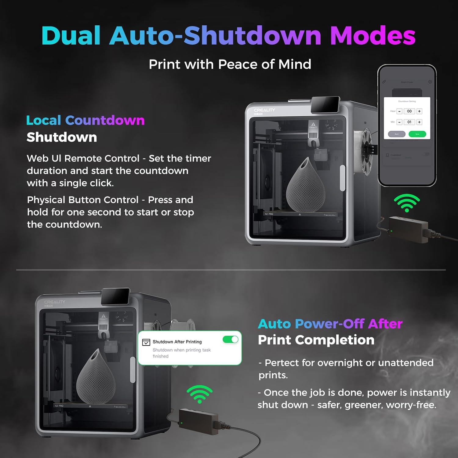 3D Printer Power Supply - Creality Creator PWR แหล่งจ่ายไฟอัจฉริยะพร้อมระบบตรวจสอบแบบเรียลไทม์และปิดเครื่องอัตโนมัติ ระบบป้องกันอัจฉริยะสำหรับเครื่องพิมพ์ 3D