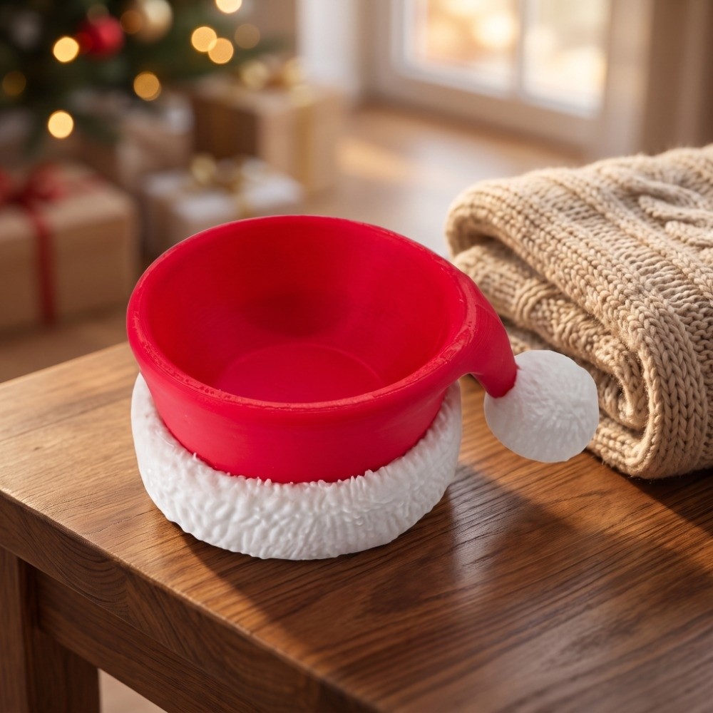3D Printing Xmas - ชามคริสต์มาสลายหมวกซานต้า ของตกแต่งโต๊ะ ชามหมวกคริสต์มาสพิมพ์ 3 มิติ น้ำหนักเบา